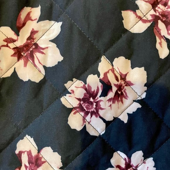 Obey Propoganda | Navy Blue/Pink Floral Quilted Faux Fur-Lined Vest Small - Picture 5 of 6